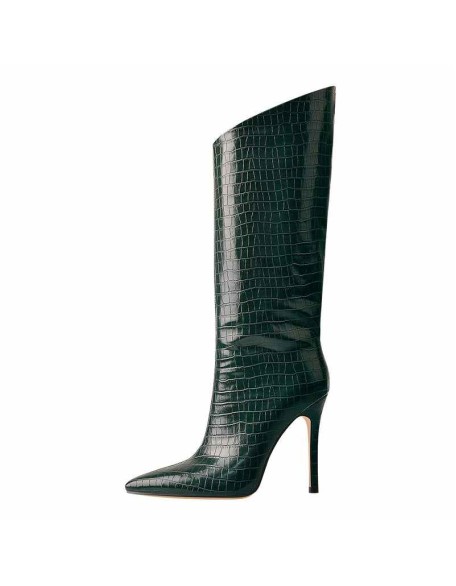Green Stone Pattern High Heel Mid-Calf Boots