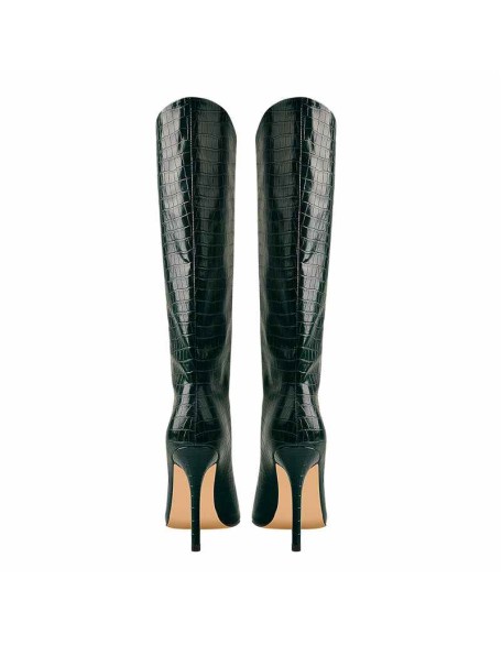 Green Stone Pattern High Heel Mid-Calf Boots