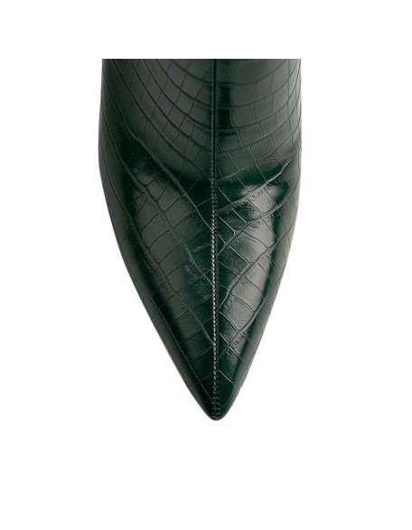 Green Stone Pattern High Heel Mid-Calf Boots