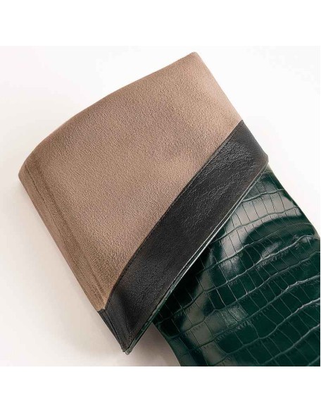 Green Stone Pattern High Heel Mid-Calf Boots