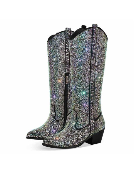 Rhinestone Mid-Calf Cowboy Western Boots
