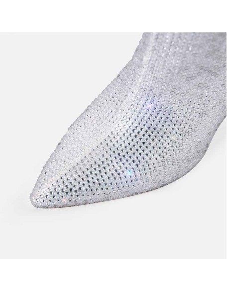 Rhinestone Wedge Heel Knee High Boots