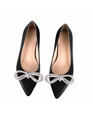 Rhinestones Bow Pointed Toe Flats