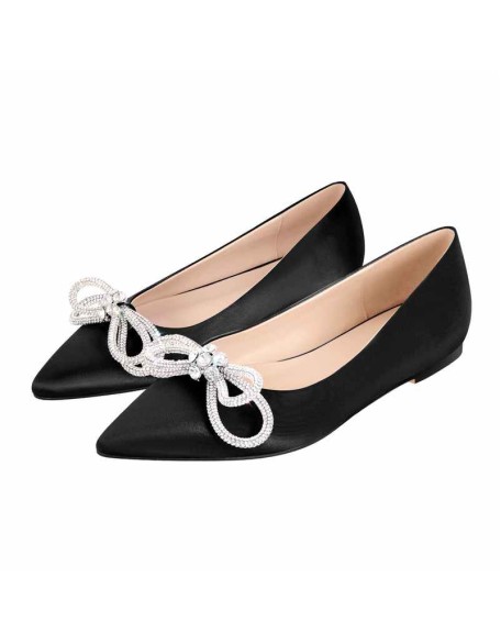 Rhinestones Bow Pointed Toe Flats