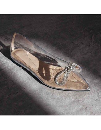 Rhinestones Bow Pointed Toe Clear Flat