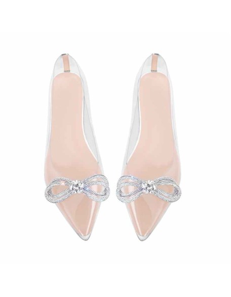 Rhinestones Bow Pointed Toe Clear Flat