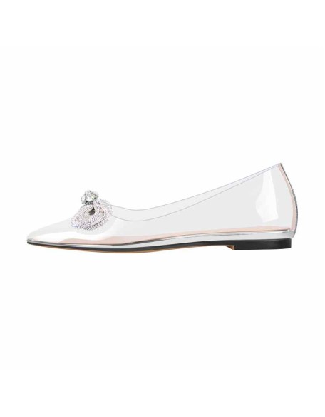 Rhinestones Bow Pointed Toe Clear Flat