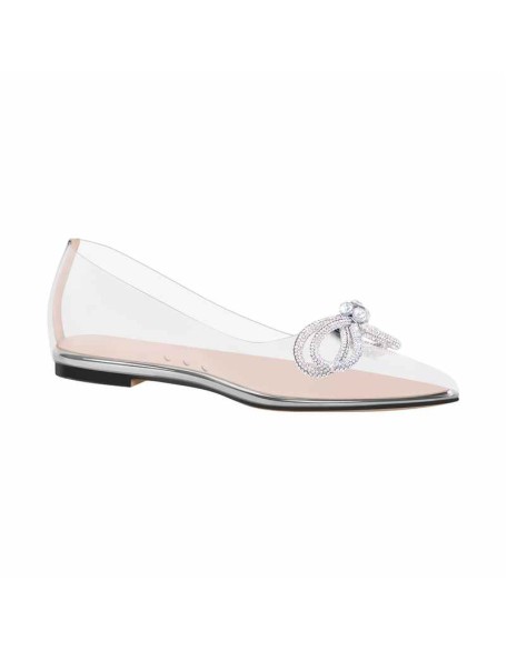 Rhinestones Bow Pointed Toe Clear Flat
