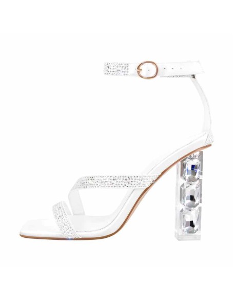 Square Toe Ankle Strap Rhinestone Chunky Heel Sandals