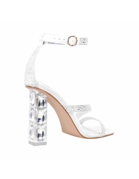 Square Toe Ankle Strap Rhinestone Chunky Heel Sandals
