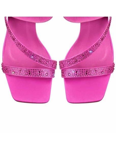 Square Toe Ankle Strap Rhinestone Chunky Heel Sandals
