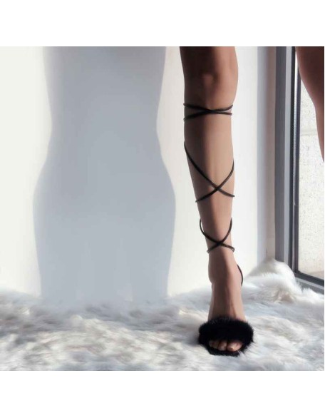 Fluffy Lace up Stilettos High Heel Sandals