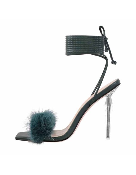 Fluffy Lace up Stilettos High Heel Sandals