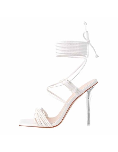 Square Toe Lace up High Heel Sandals