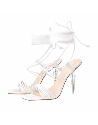 Square Toe Lace up High Heel Sandals
