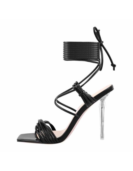 Square Toe Lace up High Heel Sandals