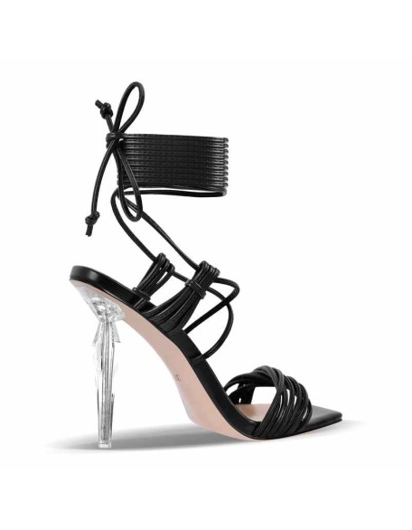 Square Toe Lace up High Heel Sandals