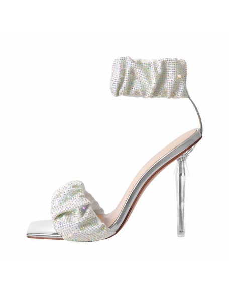 Rhinestone Ankle Strap High Heel Sandals