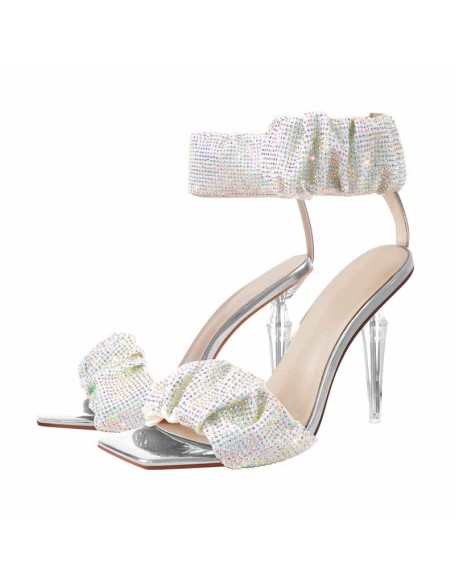 Rhinestone Ankle Strap High Heel Sandals
