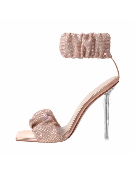 Rhinestone Ankle Strap High Heel Sandals