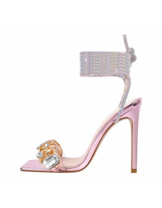 Rhinestone Strappy Lace up Sandals