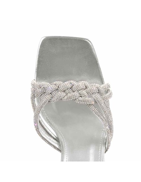Rhinestone Lace-Up Silver Heels Sandals