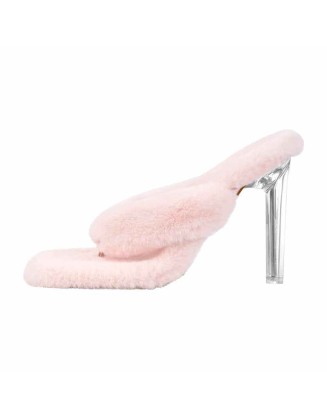 Sherpa Flip Flops High Heel Sandals