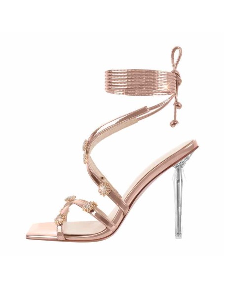 Ankle Strap Lace up Rhinestone Sandals