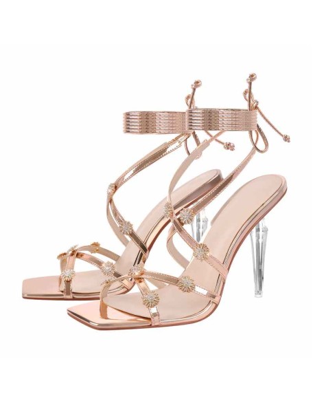 Ankle Strap Lace up Rhinestone Sandals
