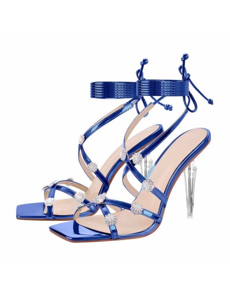 Ankle Strap Lace up Rhinestone Sandals