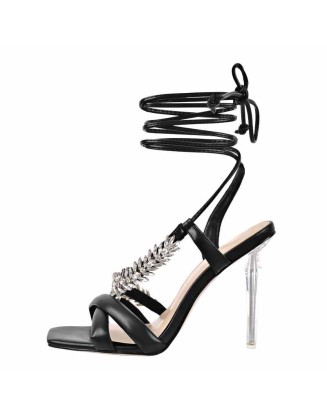Rhinestone Lace up Strappy Sandals