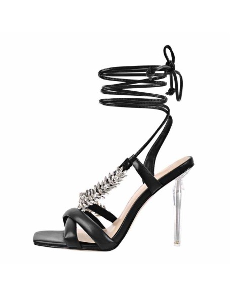 Rhinestone Lace up Strappy Sandals