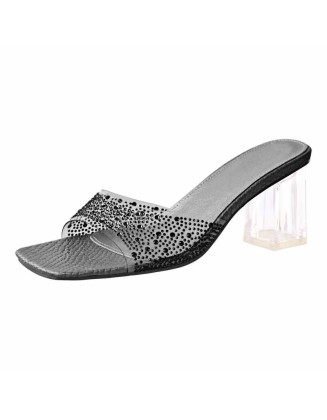 Sequined Mid Transparent Heel Sandals Mules