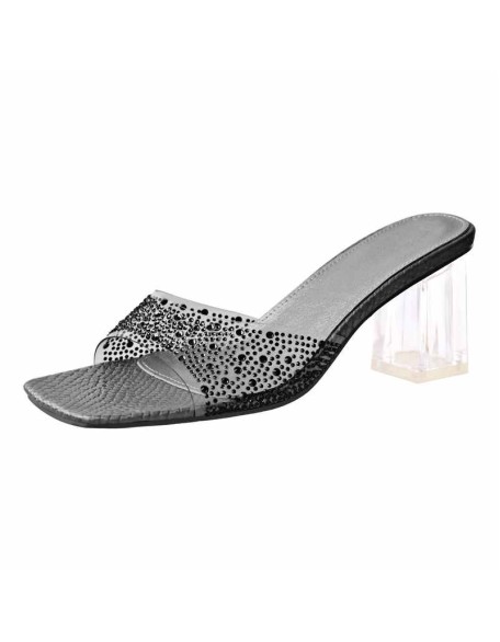 Sequined Mid Transparent Heel Sandals Mules