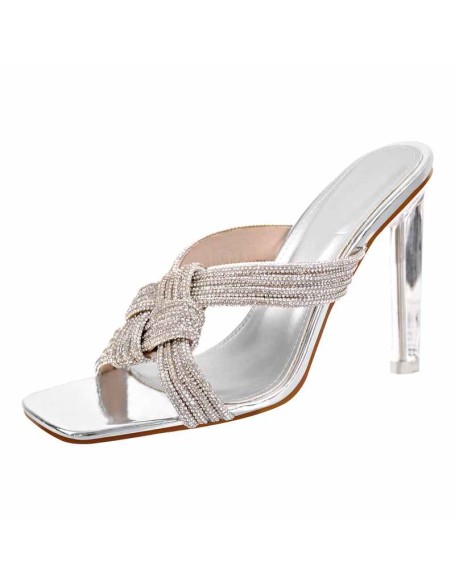 Rhinestone High Heel Sandals Mules