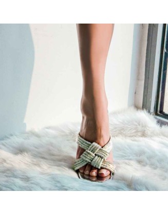 Rhinestone High Heel Sandals Mules