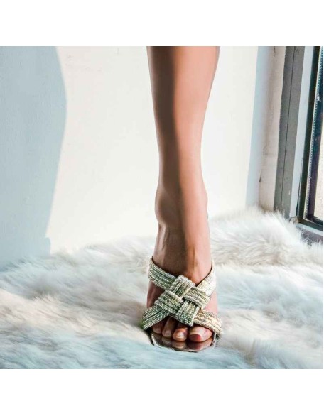 Rhinestone High Heel Sandals Mules