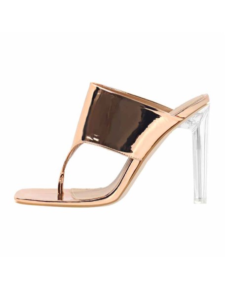 Square Toe Gold High Heels Sandals