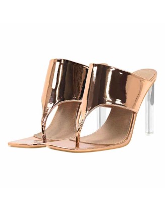 Square Toe Gold High Heels Sandals