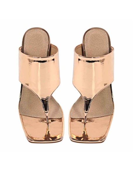 Square Toe Gold High Heels Sandals