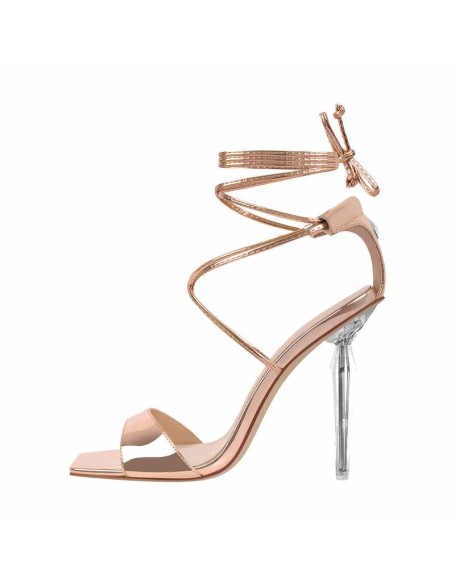 Square Toe Lace-up Clear Heel Sandals