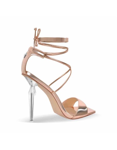 Square Toe Lace-up Clear Heel Sandals