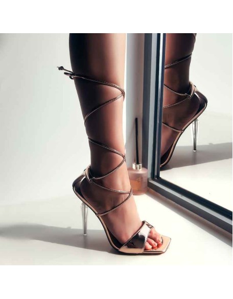 Square Toe Lace-up Clear Heel Sandals