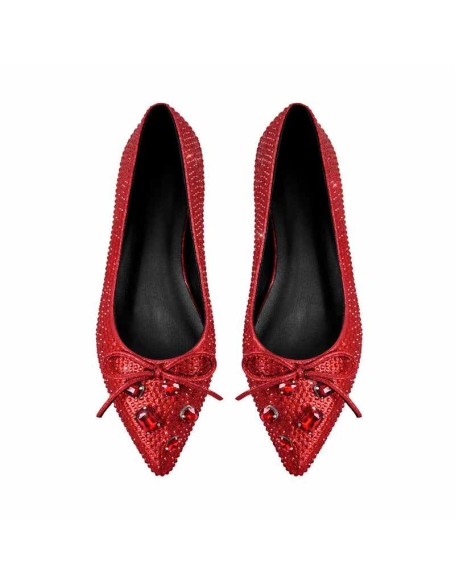 Red Rhinestone Bow Pointed Toe Flats