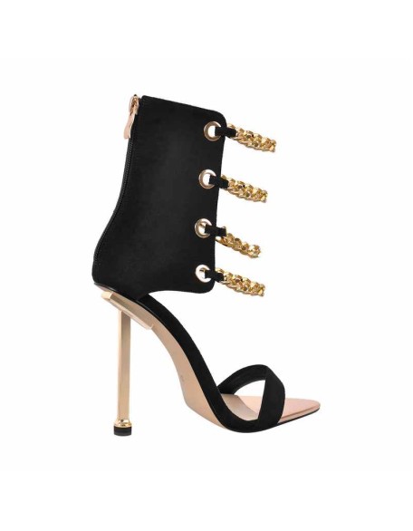Pointed Toe Metal Chain Back Zipper Sandals