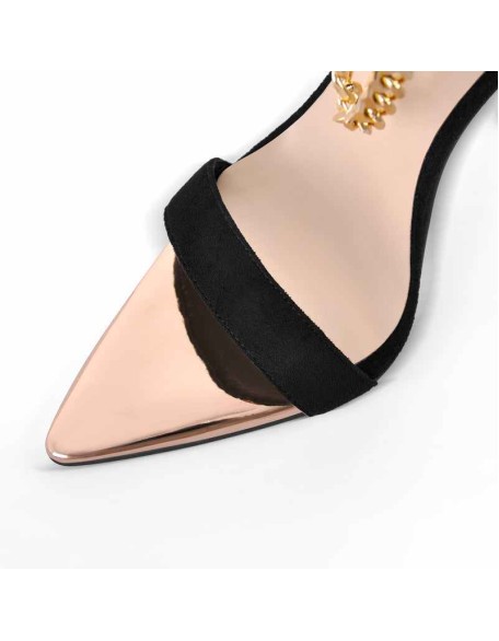 Pointed Toe Metal Chain Back Zipper Sandals