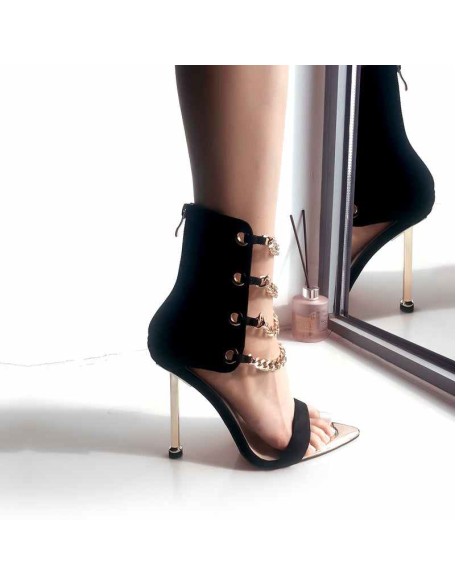 Pointed Toe Metal Chain Back Zipper Sandals