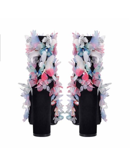 Butterfly Pointed Toe Chunky Heel Ankle Boots