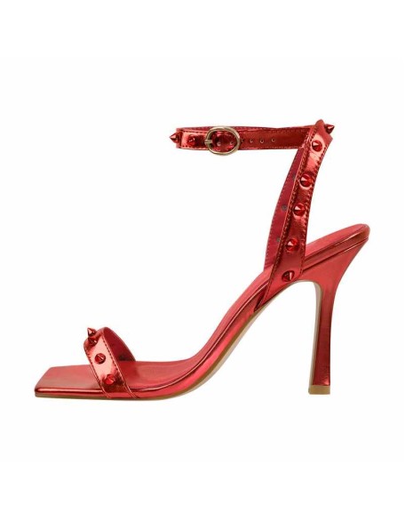 Rivet Square Toe Ankle Strap Stiletto Sandals