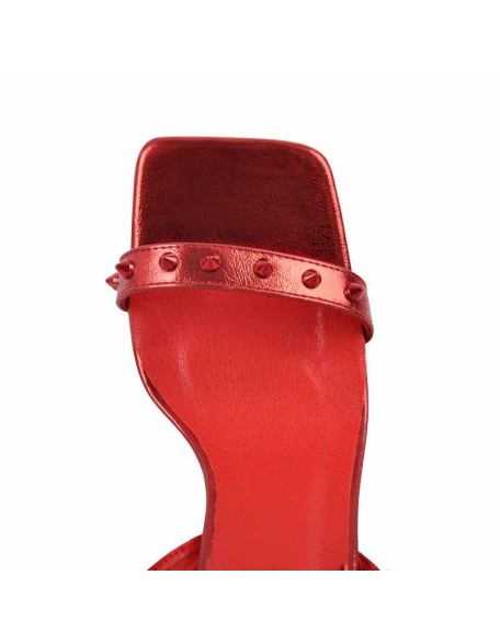 Rivet Square Toe Ankle Strap Stiletto Sandals